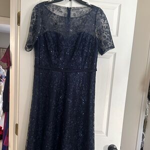 Oleg Cassini Midnight Blue Sequin Lace Dress